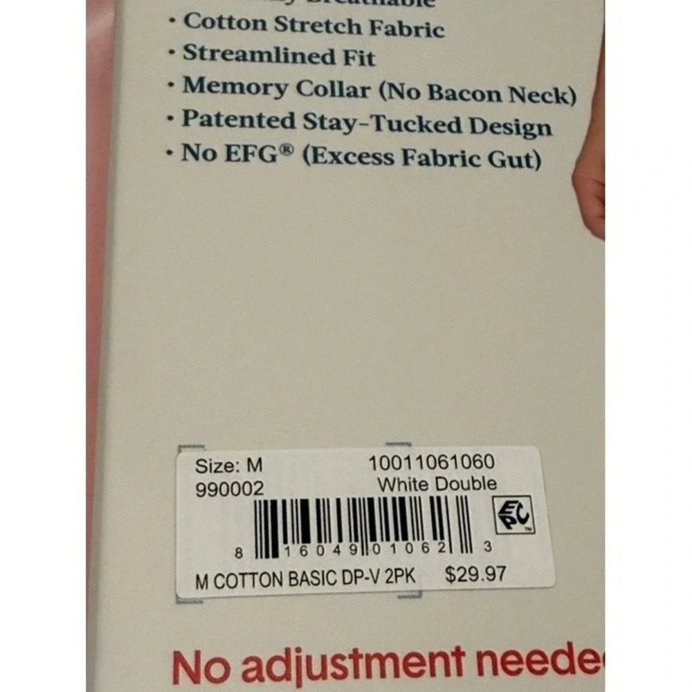 Tommy John Cotton‎ Basics Stay-Tucked Undershirt 2-Pack White Size Medium NWT